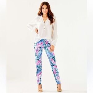 Lilly Pulitzer Kelly Knit Skinny Ankle Pants Mr Peacock Blue Tweethearts Sz 2
